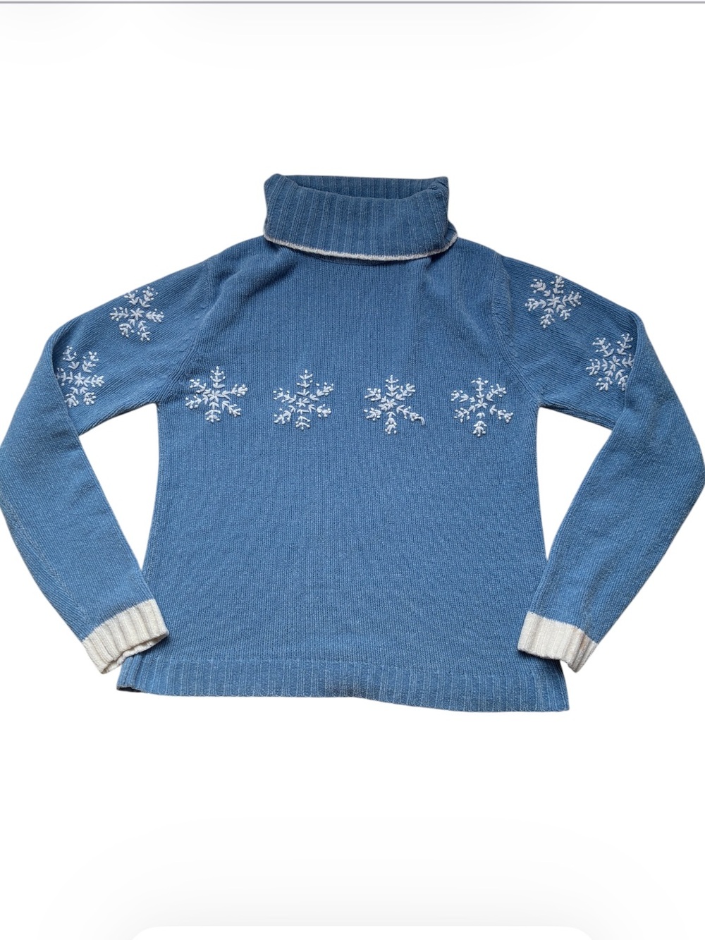 725 Originals Vintage y2k Women's Blue Snowflake Turtleneck Sweater Size Medium